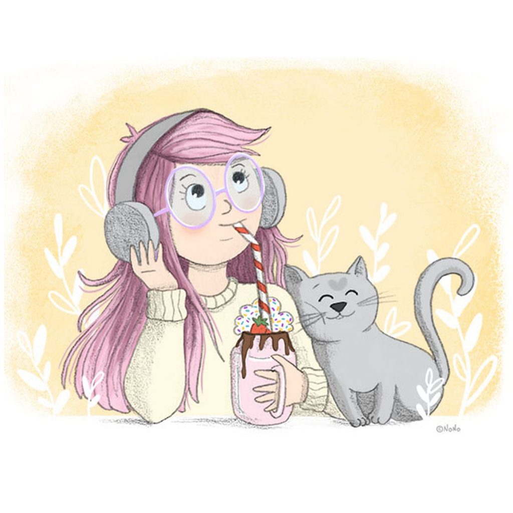 Personnage fille et chat