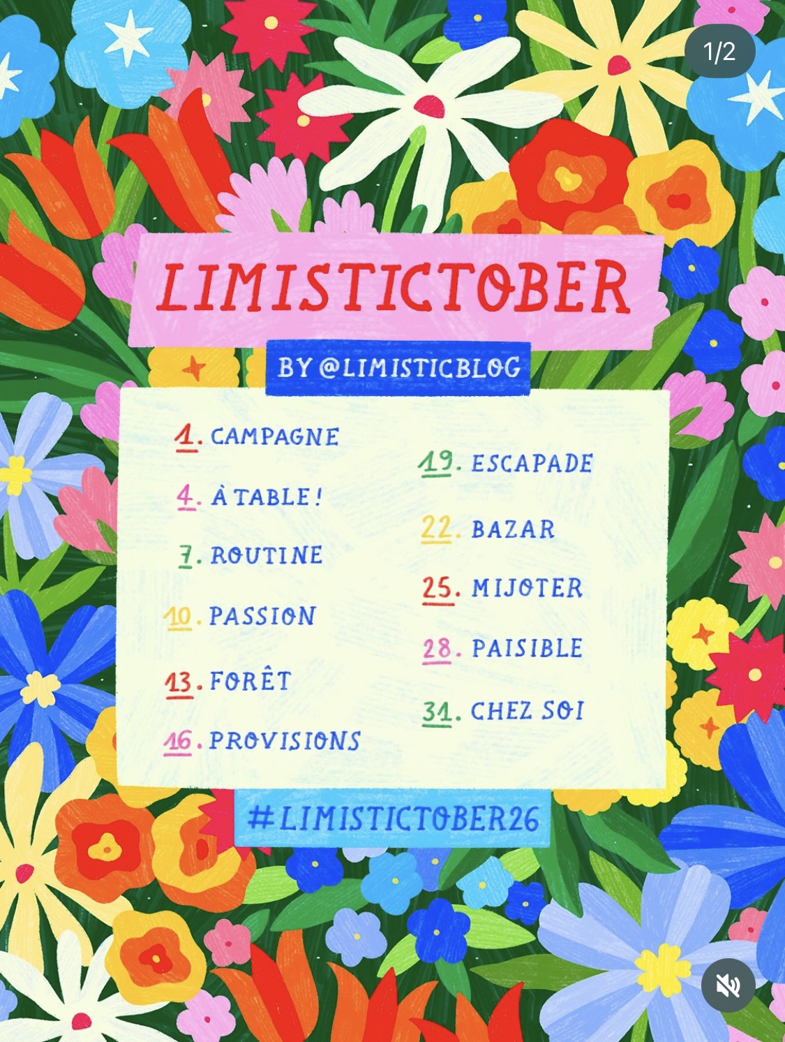 Liste de mots pour le challenge créatif du Limistictober 2026